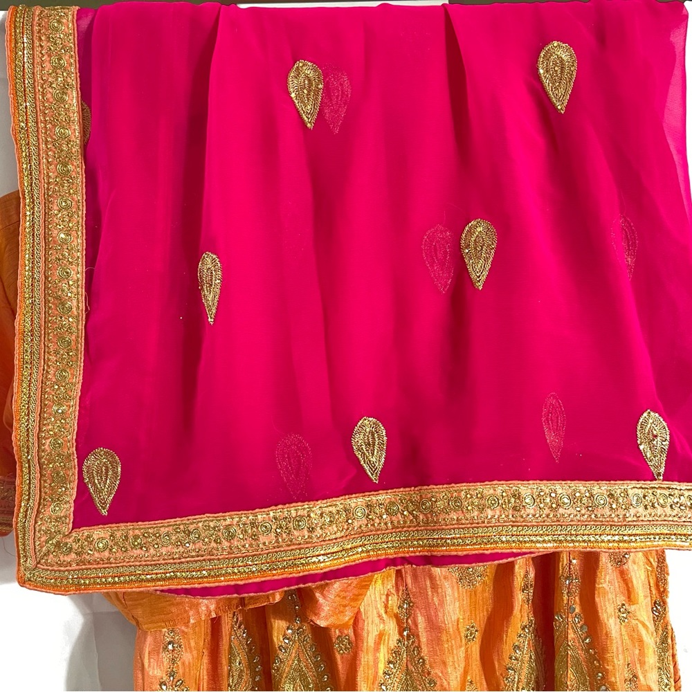 Coral Shaded Lehenga with stitched blouse and Dupatta